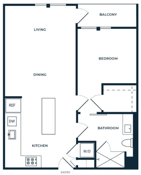 Floor plan for 1 bed, 1 bath, 695 sqft